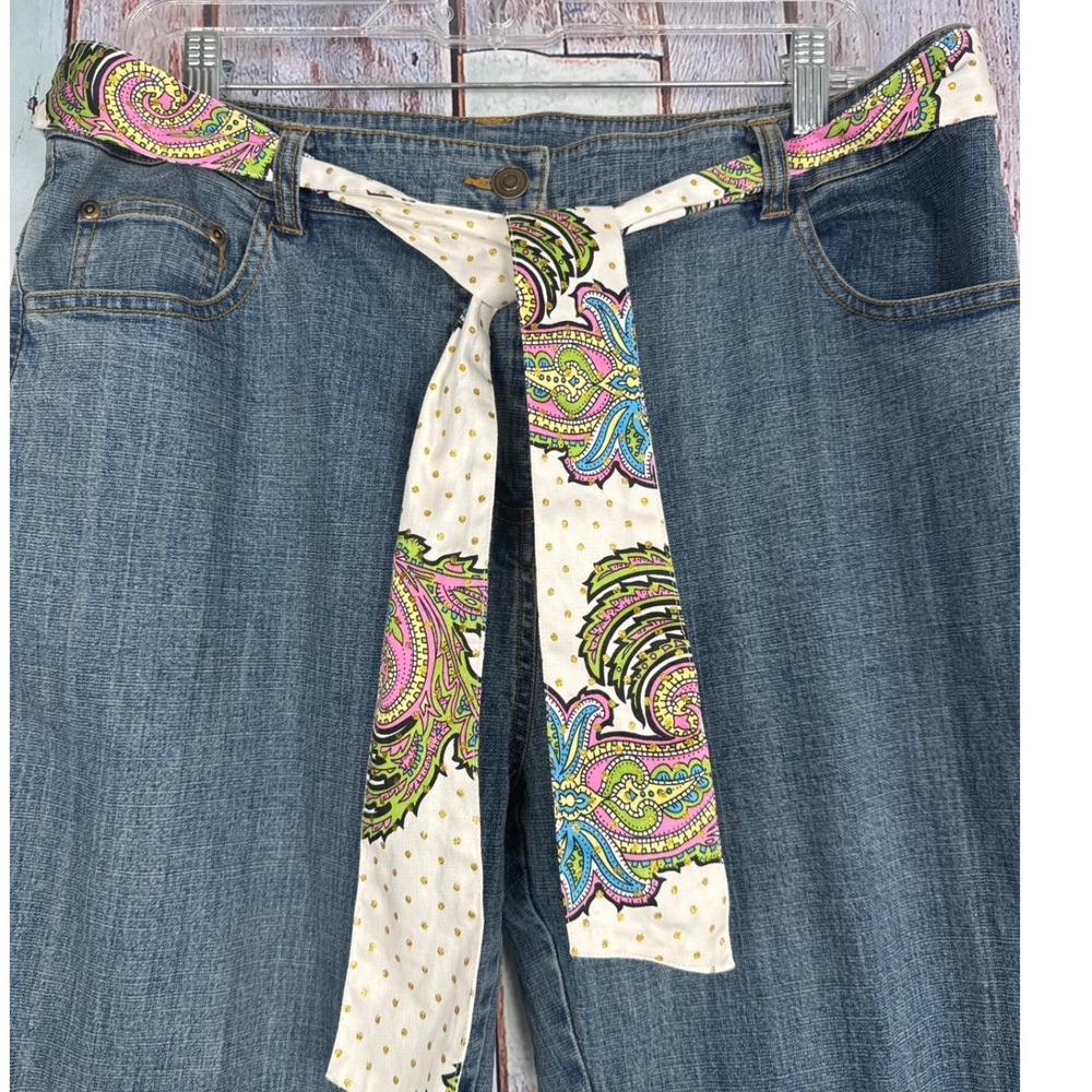 VTG JL New York Bohemian Paisley Cuff Sash Belt Cropped Wide Leg Size 14 Women - Picture 3 of 9